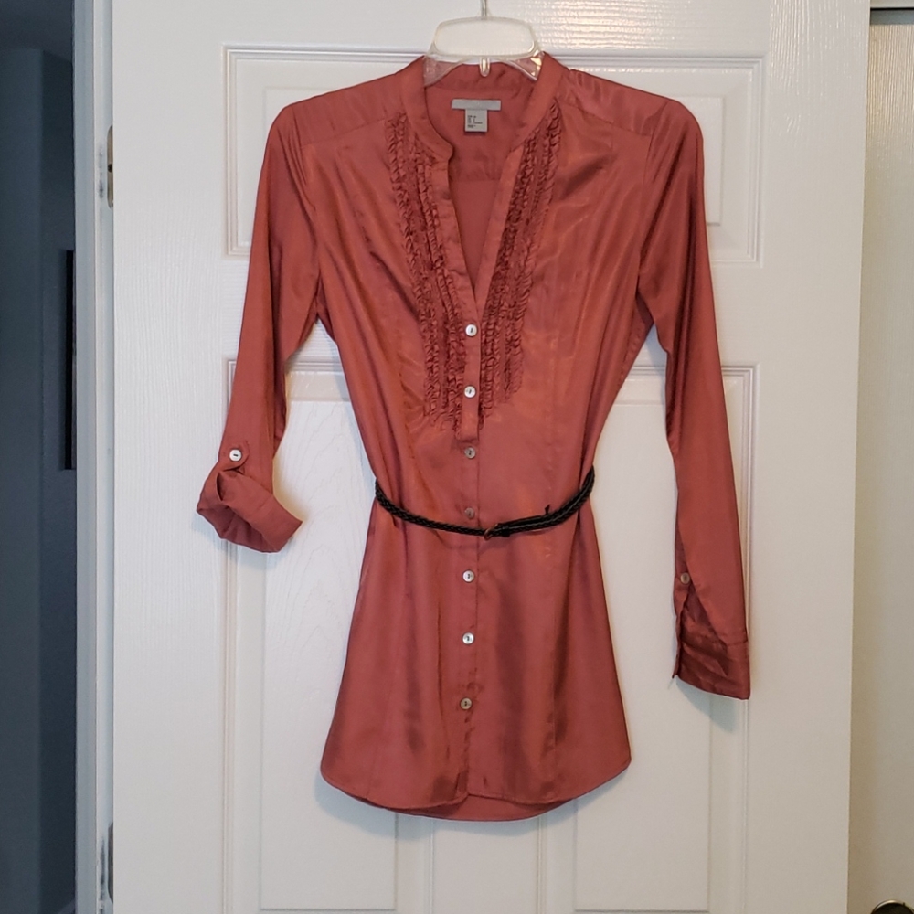 H&M Copper "Tuxedo Ruffle" Long-Sleeve Tunic